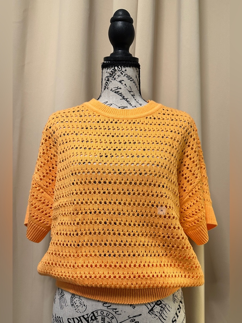 NWT LOFT Outlet Orange Open Knit Cotton Short Sleeve Sweater M